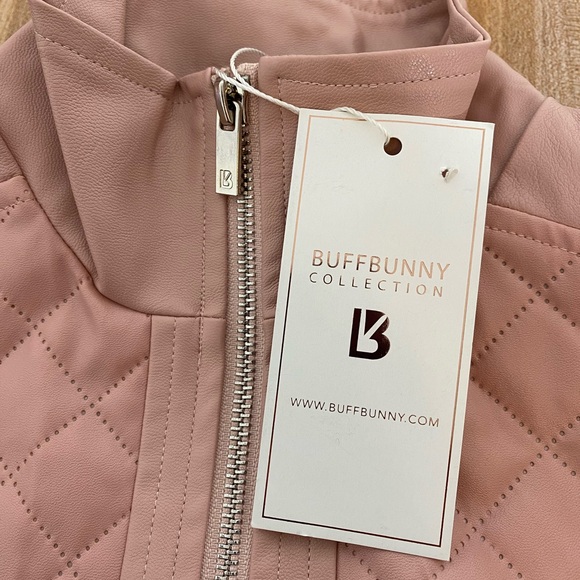 🆕 Buffbunny Faux Leather Moto Quilted Mesh Inset Full Zip Jacket Size M Pink - Picture 7 of 12